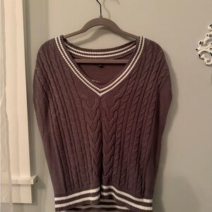 Wild Fable V-Neck Cable Knit Sweater - Purple and White